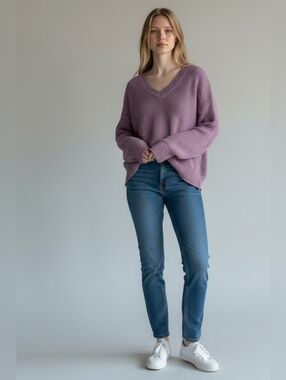 NWT Simple Flavor Lilac V-Neck Women's Knitted Sweater Size XL